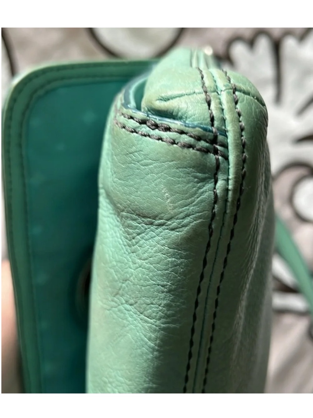 Fossil Seafoam Aqua Cowhide Leather Crossbody Shoulder Bag Purse Twist Lock - Picture 12 of 16